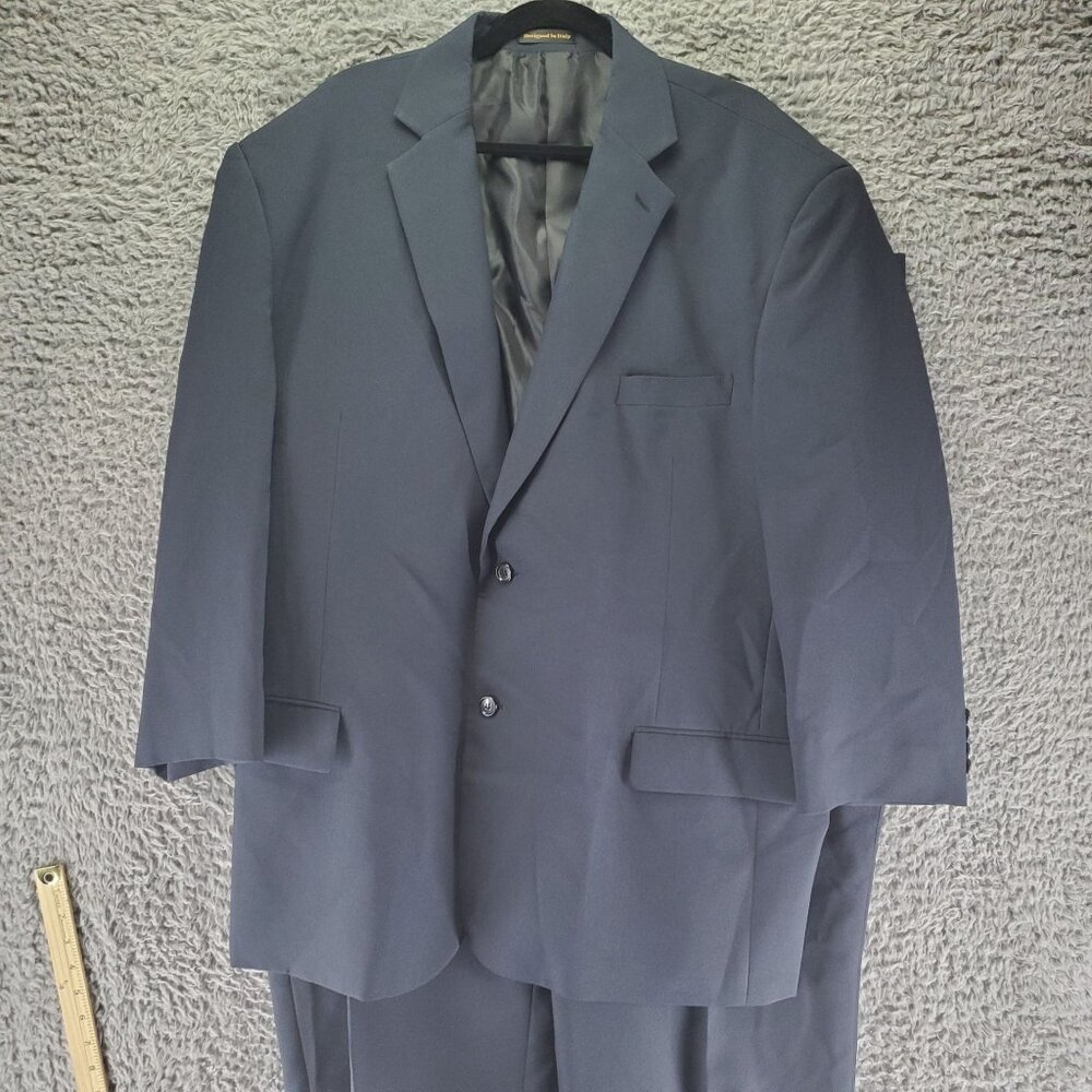 Lucci Suit Mens 56R 52x26 Navy Blue Polyester Two Piece Set *GUC*